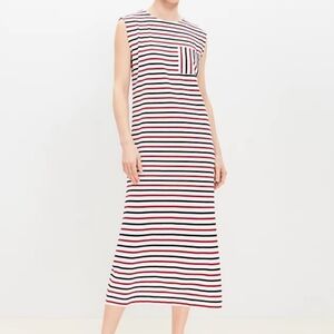 Loft Striped Pocket Muscle Tee Midi Dress